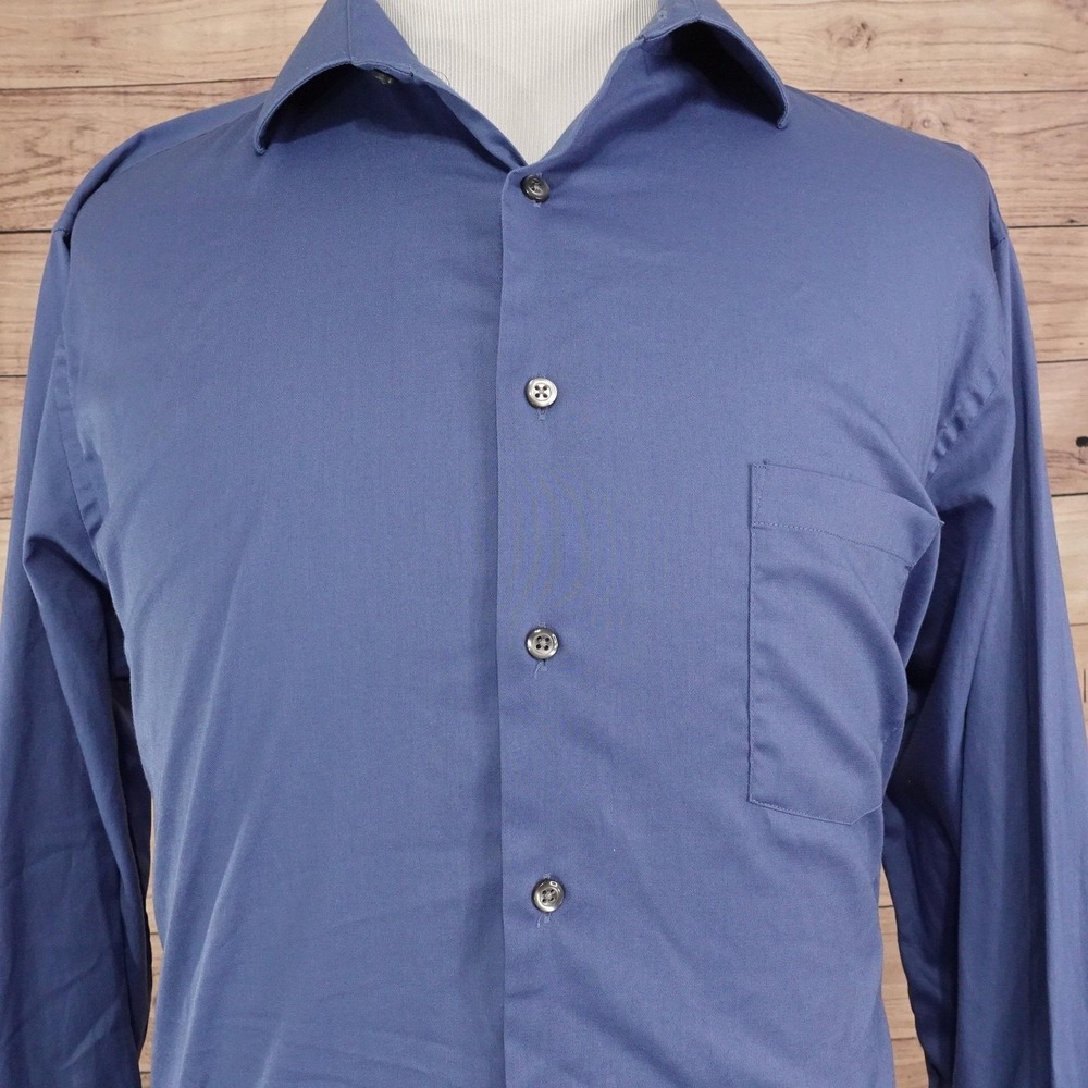Van Heusen Flex Dress Shirt Mens 17.5 34/35 Regular Fit Blue Stretch Long Sleeve